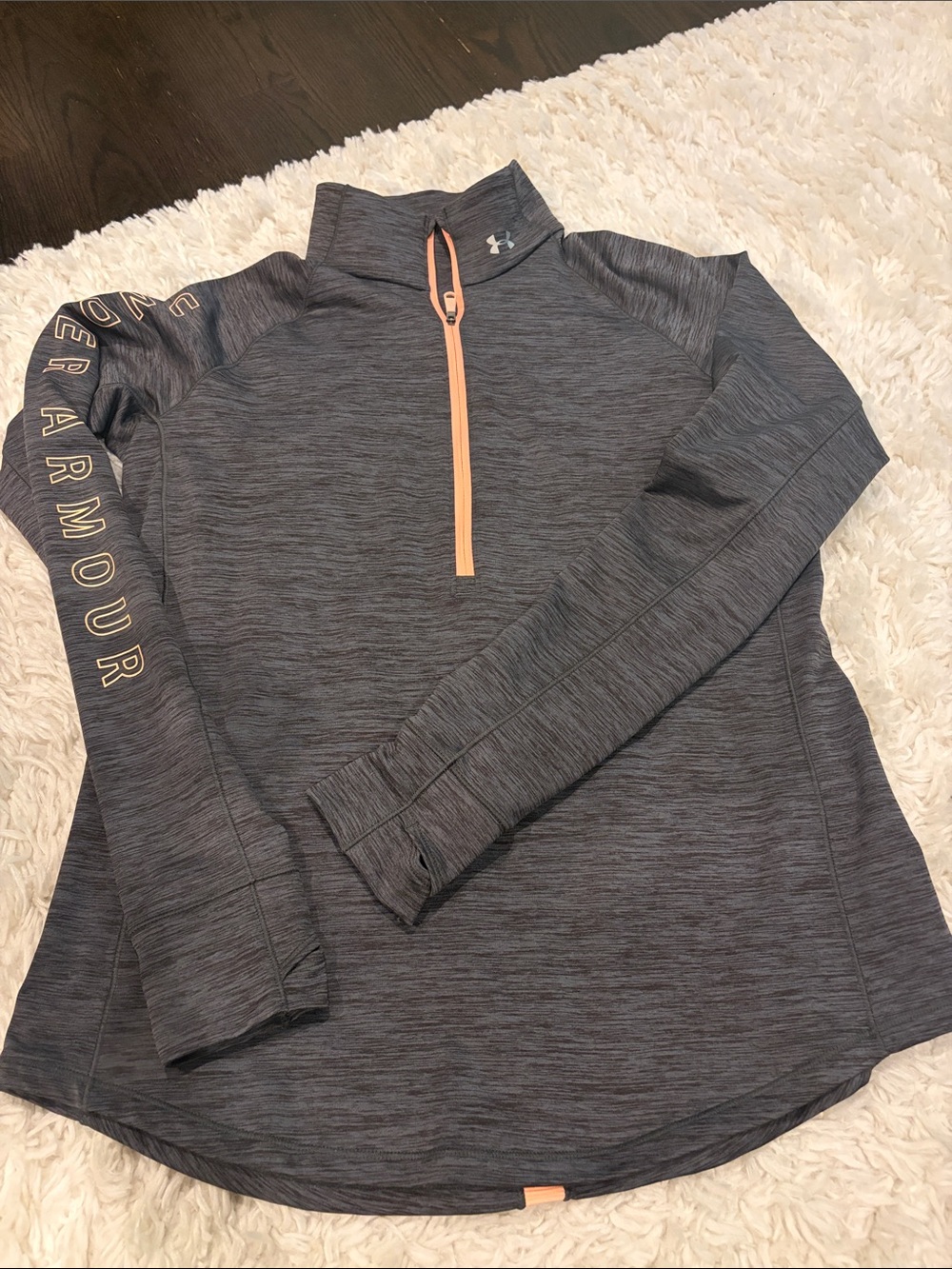 Under Armour Dark Gray Heather Quarter-Zip Pullover with Peach Accents